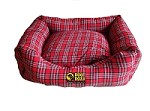 Red Tartan Dog Bed Lounger Medium With Inner Cushion